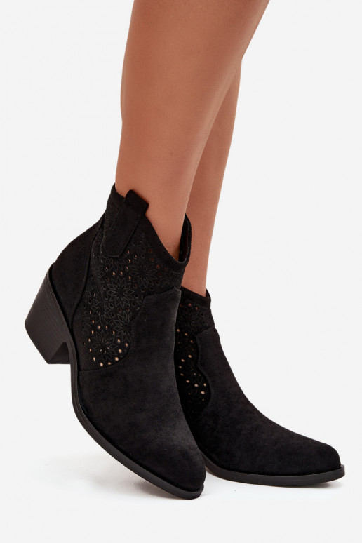 Schwarze Damen-Stiefeletten mit Ausschnitten und Absätzen S.Barski HY52-529