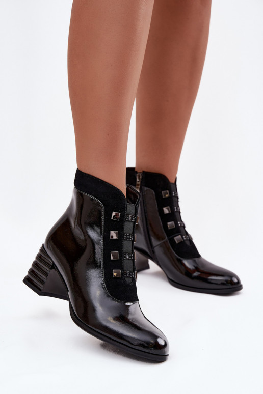 Schwarze Leder-Damen-Stiefeletten mit Lackeffekt D&A MR52-144
