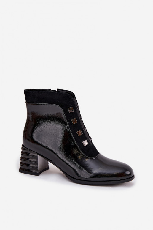 Schwarze Leder-Damen-Stiefeletten mit Lackeffekt D&A MR52-144