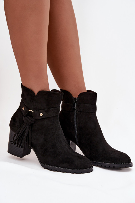 Schwarze Damen-Stiefeletten mit Fransen Rosabella