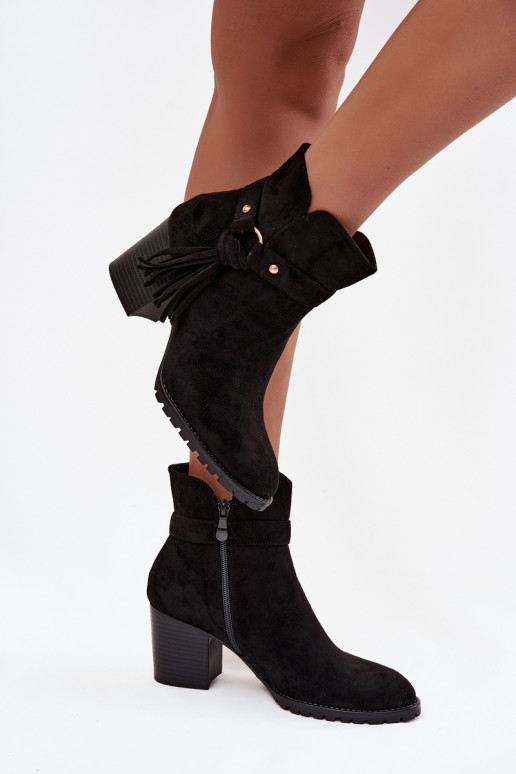 Schwarze Damen-Stiefeletten mit Fransen Rosabella
