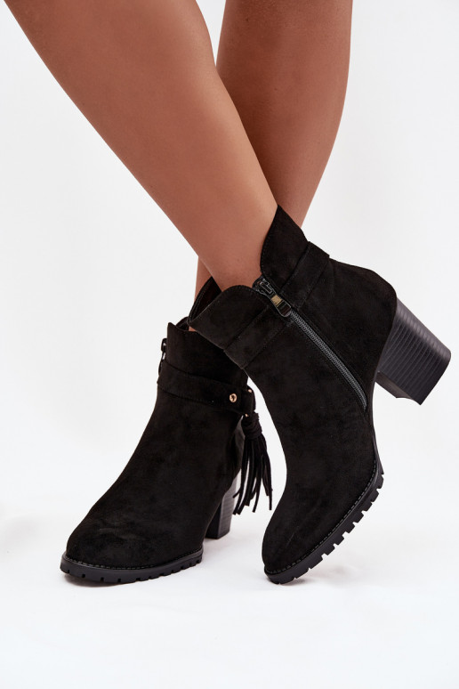 Schwarze Damen-Stiefeletten mit Fransen Rosabella
