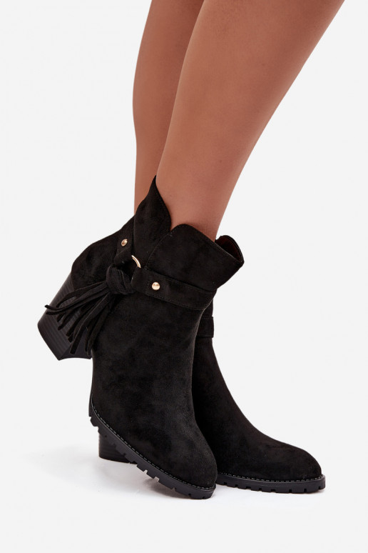 Schwarze Damen-Stiefeletten mit Fransen Rosabella