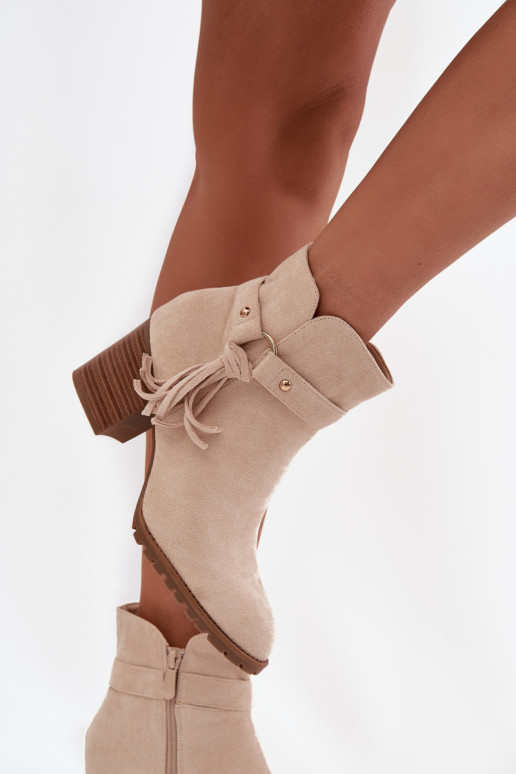 Elfenbeinfarbene Damen-Stiefeletten mit Fransen Rosabella