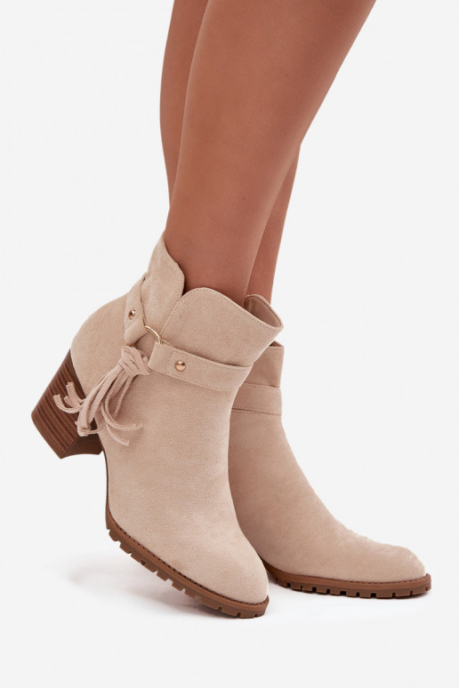Elfenbeinfarbene Damen-Stiefeletten mit Fransen Rosabella