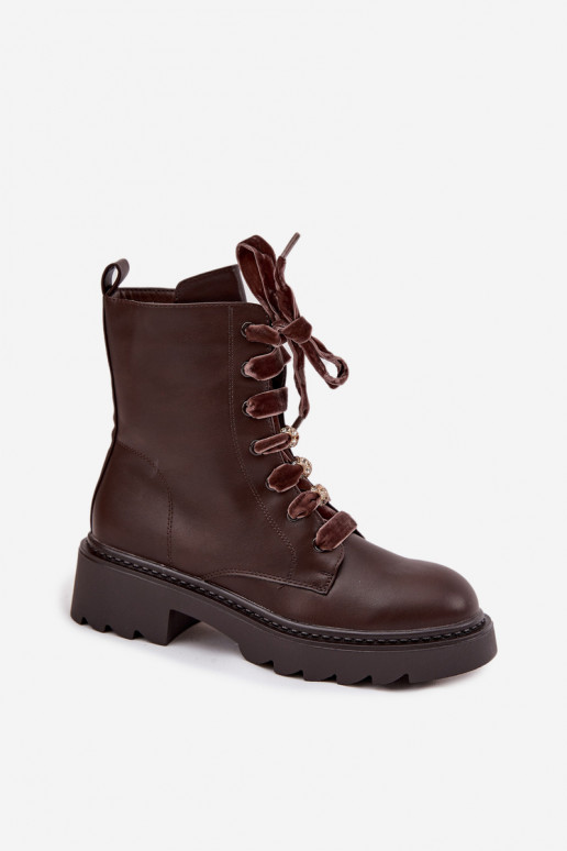 Wärmende Damen-Stiefeletten mit dekorativen Schnürsenkeln CzekoladoĮe Elindra