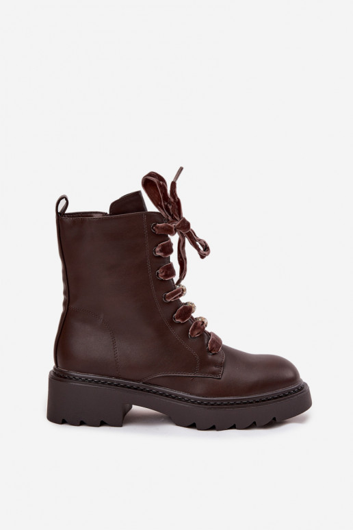 Wärmende Damen-Stiefeletten mit dekorativen Schnürsenkeln CzekoladoĮe Elindra