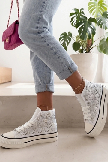 Silberne Ażurowe Sneakers über dem Knöchel Piper