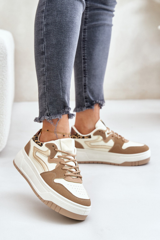 Damen Sneakers aus Kunstleder mit Plattform und Leopardenmustern in Sand Henizore