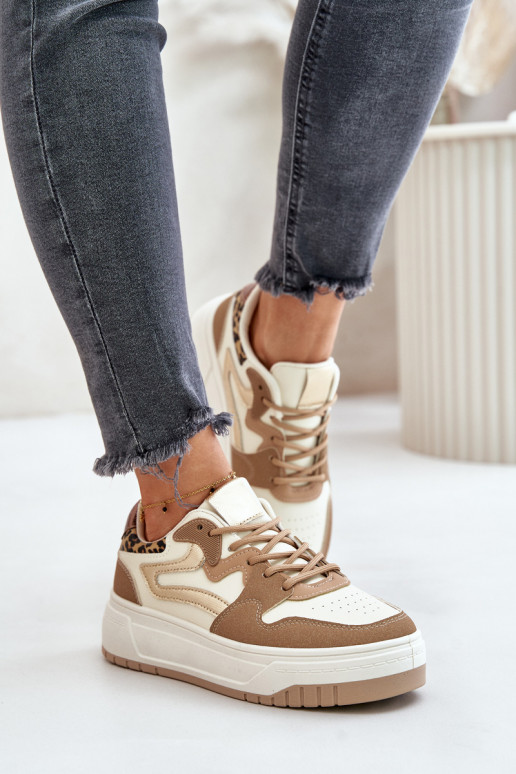 Damen Sneakers aus Kunstleder mit Plattform und Leopardenmustern in Sand Henizore