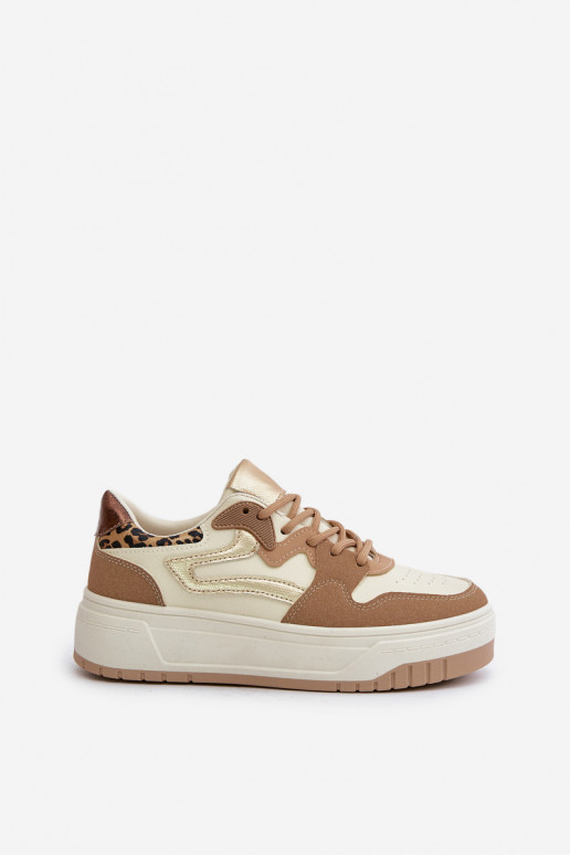 Damen Sneakers aus Kunstleder mit Plattform und Leopardenmustern in Sand Henizore