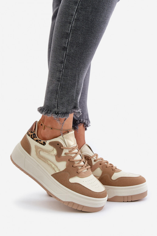 Damen Sneakers aus Kunstleder mit Plattform und Leopardenmustern in Sand Henizore