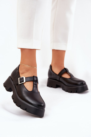 Schuhe Feminin mit Schnallen mit einer Plattform Und flache Absätze schZuarze Farbe Venda