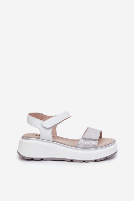 Silberne Damensandalen auf der Plattform mit klebrigen Verschlüssen S.Barski LR51-543