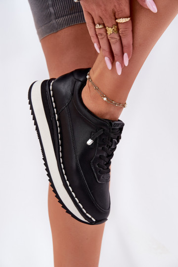 Schwarze Damensneaker aus Leder mit Plattform Big Star RR274A335 2