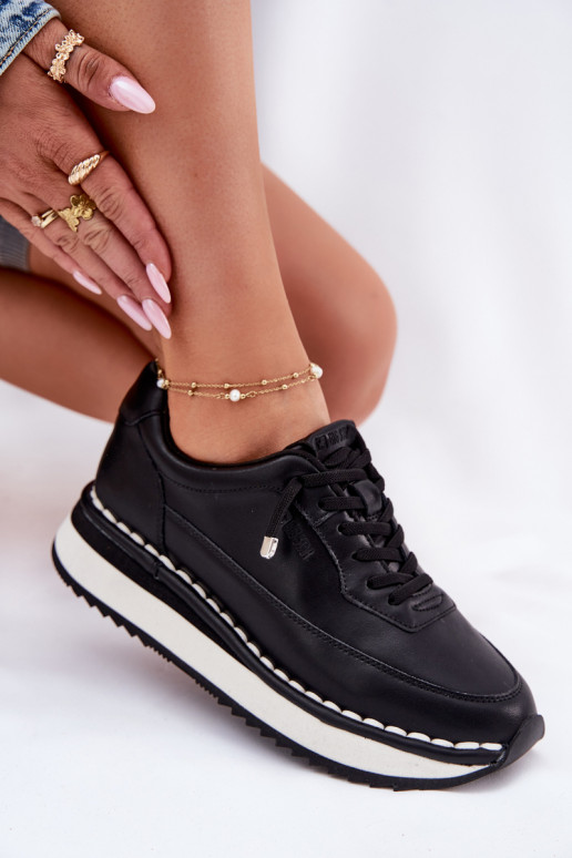 Schwarze Damensneaker aus Leder mit Plattform Big Star RR274A335