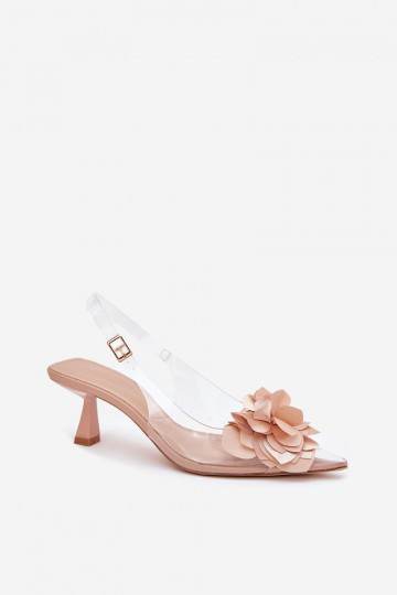 Nude transparente Sandalen mit dünnen Absätzen und dekorativen Blumen Risalie 2