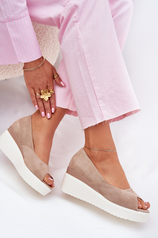 Damensandalen mit einer Plattformaus Öko-INildlederu Beige Velira
