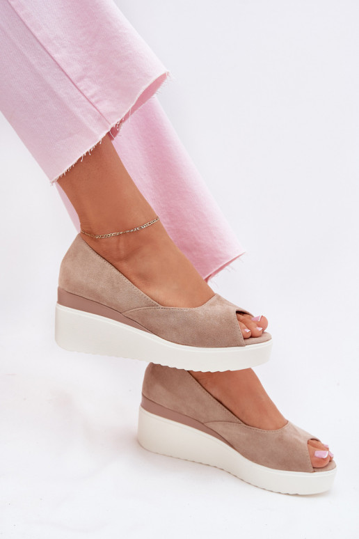 Damensandalen mit einer Plattformaus Öko-INildlederu Beige Velira