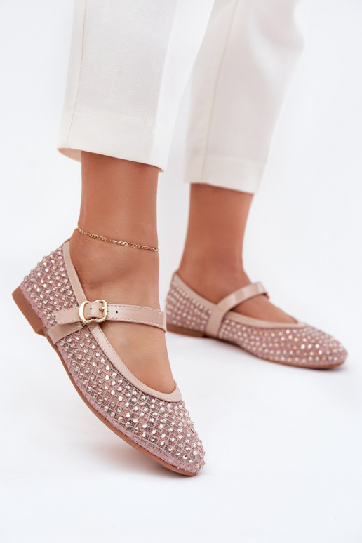Dekoriert Ballerinas Feminin mit Riemen I mit Schnallen Beige Avirae