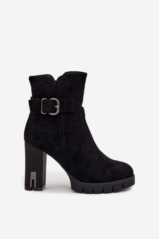 Wärmende Damen-Stiefeletten mit Schnallen in Schwarz Selisse