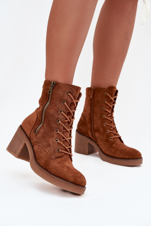 Wärmende Damen-Stiefeletten mit Schnürsenkeln und Reißverschlüssen in Braun Paressa