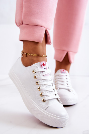 Damen klassische Freizeit-Schuhe in Weiß und Gold Ecoma