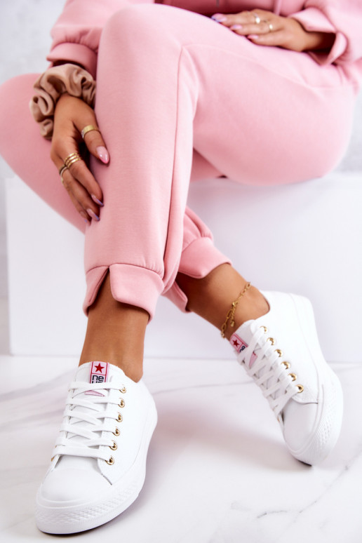 Damen klassische Freizeit-Schuhe in Weiß und Gold Ecoma