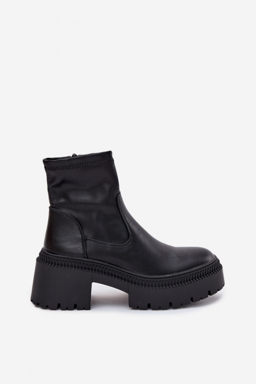 Damen Stiefeletten auf massiven Absätzen und Plattform aus schwarzem Kunstleder Elvianne