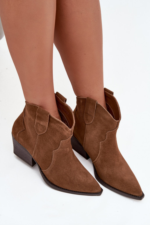 Damen Stiefeletten im Cowboy-Stil aus braunem Kunstveloursleder Beretta