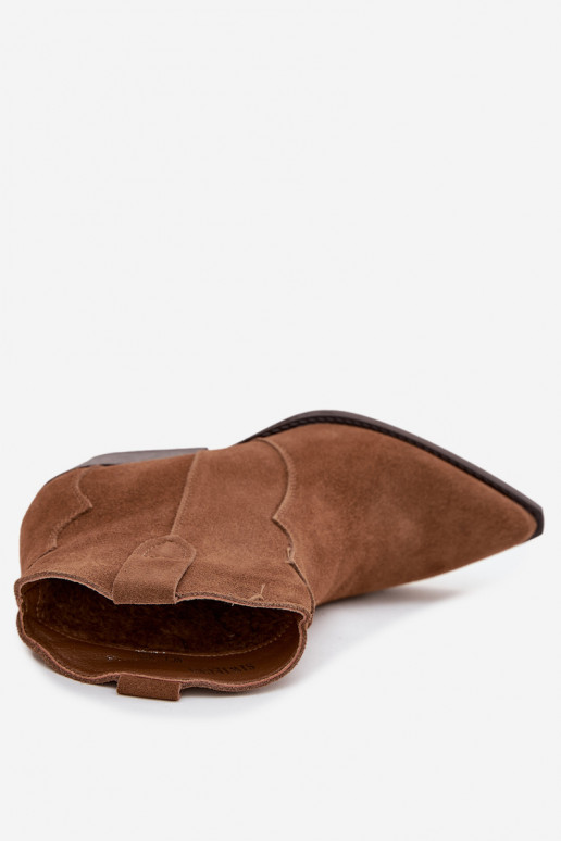 Damen Stiefeletten im Cowboy-Stil aus braunem Kunstveloursleder Beretta