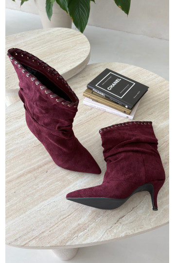 Falten ankle boots mit dünnen Absätzen in burgunderfarbener Herella 2