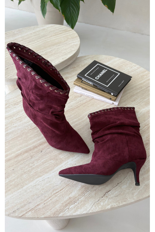 Falten ankle boots mit dünnen Absätzen in burgunderfarbener Herella