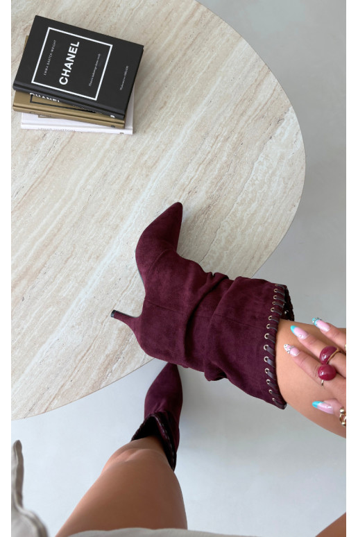 Falten ankle boots mit dünnen Absätzen in burgunderfarbener Herella