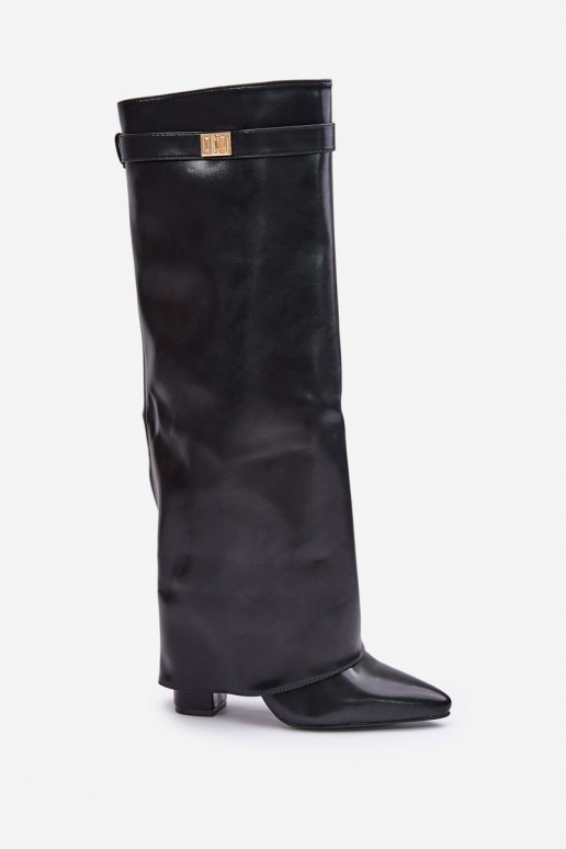 Damen Stiefel aus Kunstleder mit Einsätzen und Absätzen schwarz Avamora