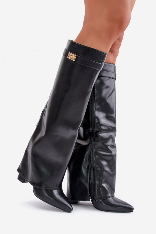 Damen Stiefel aus Kunstleder mit Einsätzen und Absätzen schwarz Avamora