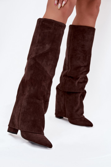 Damen Stiefel gefüttert mit Einsätzen und Absätzen aus Kunstveloursleder schokoladenfarben Elivira 2