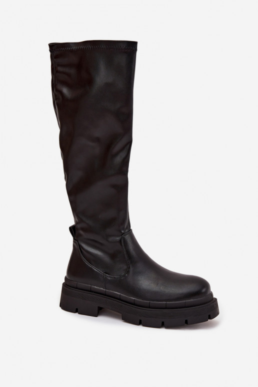 Damen Stiefel mit Plattform aus Kunstleder schwarz Tairivelle