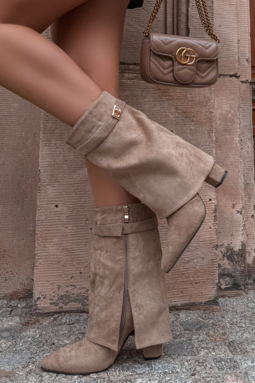 Damen Stiefeletten gefüttert mit dekorierten Absätzen khaki Luvielle