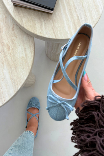 Denim Ballerinas mit Bändern Kokardką 2