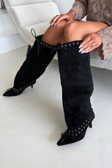 Stiefel Kitten Heel aus INildleder Mit Dekorationen Schnürungm schZuarze Farbe Juletta