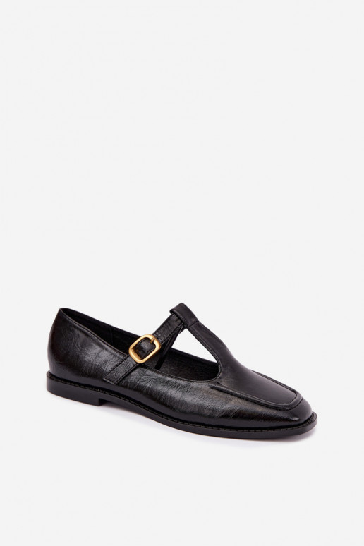 Schwarze Kunstleder-Schuhe mit Riemen Bonnia