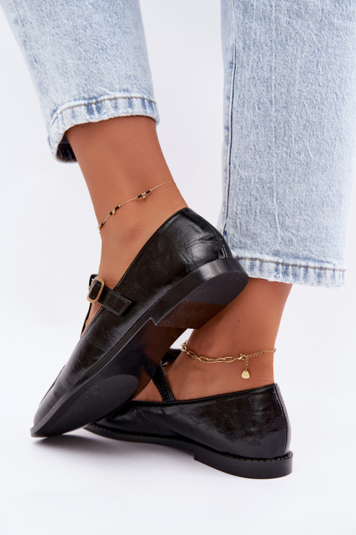 Schwarze Kunstleder-Schuhe mit Riemen Bonnia