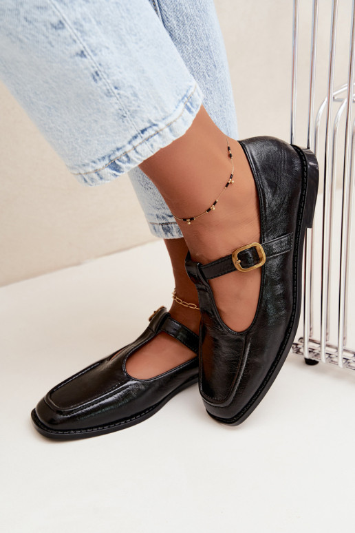 Schwarze Kunstleder-Schuhe mit Riemen Bonnia