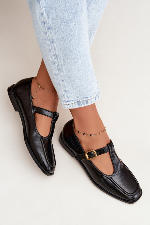 Schwarze Kunstleder-Schuhe mit Riemen Bonnia