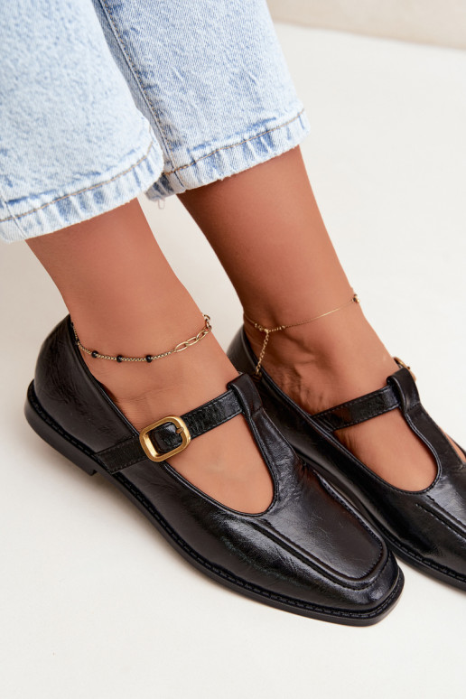 Schwarze Kunstleder-Schuhe mit Riemen Bonnia
