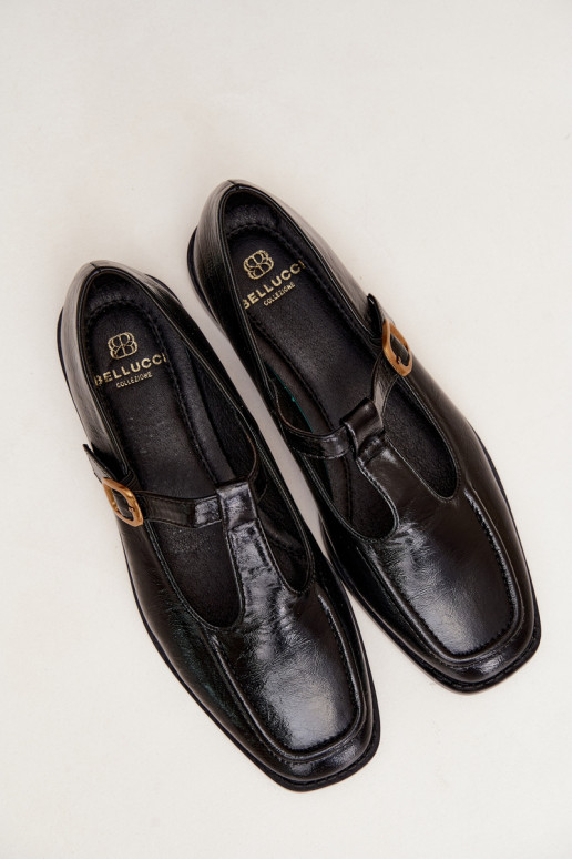 Schwarze Kunstleder-Schuhe mit Riemen Bonnia