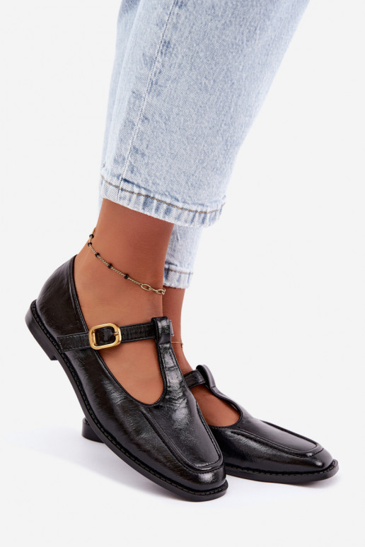 Schwarze Kunstleder-Schuhe mit Riemen Bonnia