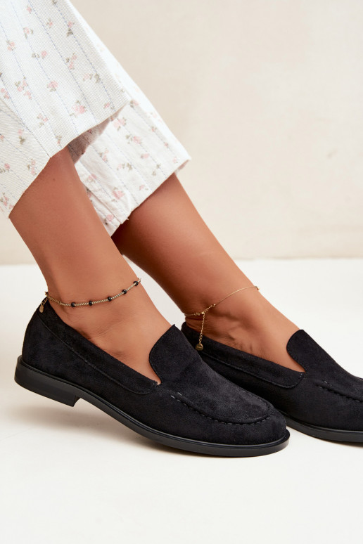 Schwarze Damen-Mokassins aus Kunstveloursleder Laisie