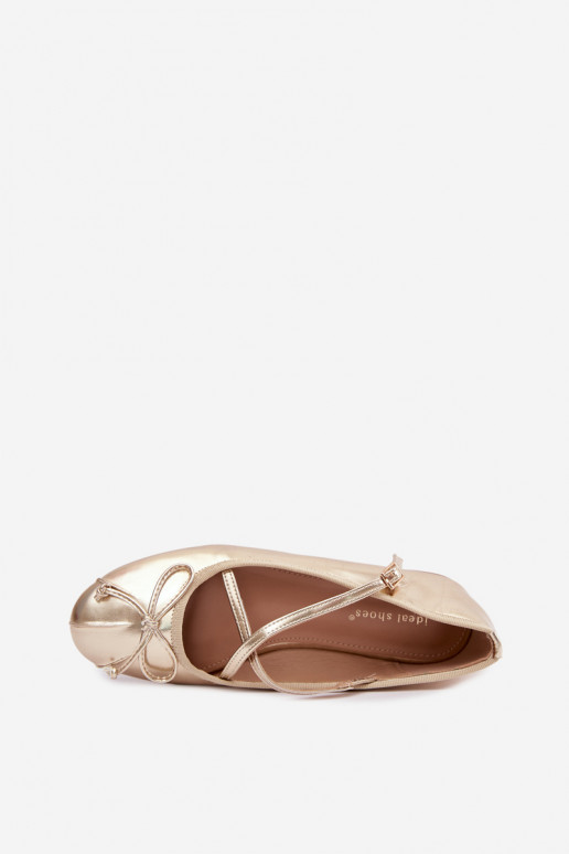 Goldene lackierte Ballerinas mit Bändern Kokardką